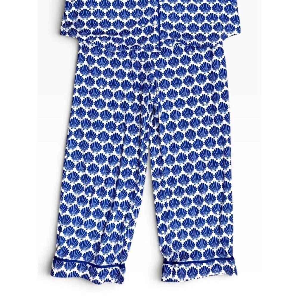 Kate Spade New York Seashell Print Pajama Set Large Blue White Button Up Pants - Picture 7 of 10
